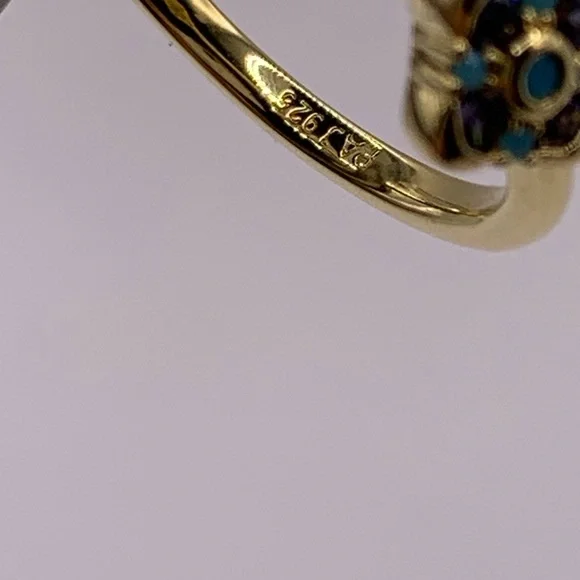 PAJ 925 silver 18k gold plated tanzanite and turquoise ring - Picture 5 of 6